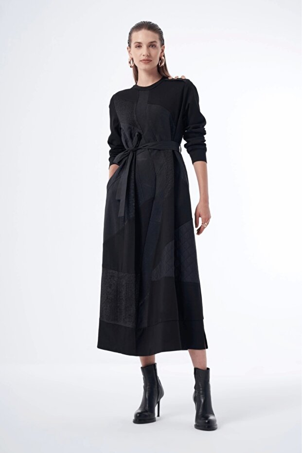 Patchwork Detaylı Elbise - 1