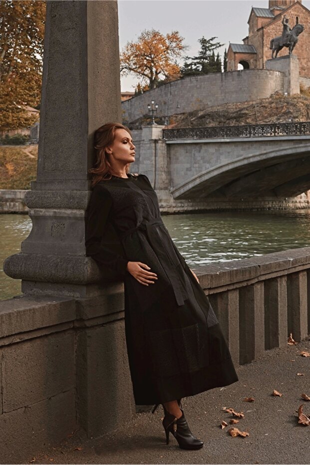 Patchwork Detaylı Elbise - 5