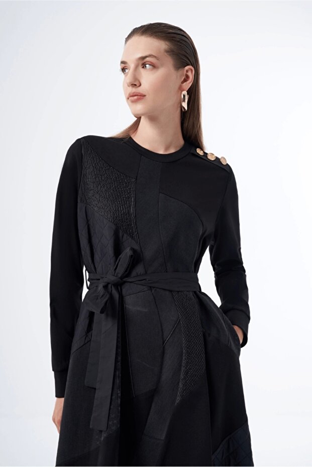 Patchwork Detaylı Elbise - 4