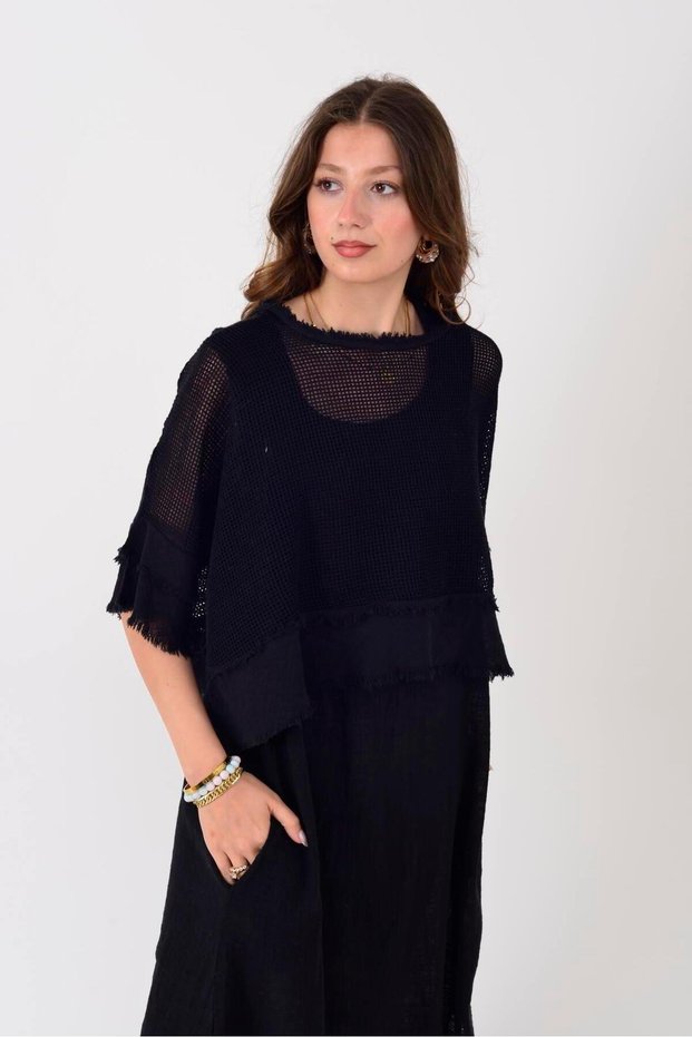 Italian Fringe Detailed Muslin Linen Slit Dress - Blouse & 2-Piece Set