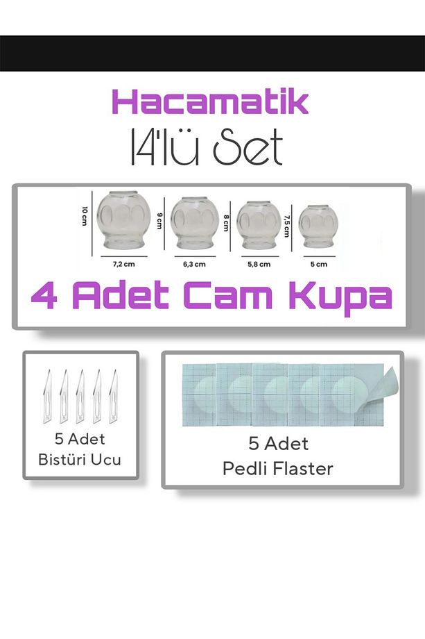 14'lü Cam Hacamat Seti - Bardak Çekme - Kupa Masaj Seti - 1
