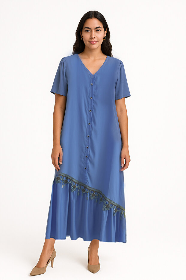 فستان مخملي بأزرار - 1