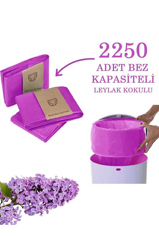 16lt Çöp Kutuları Ile Uyumlu 2250 Bebek Bezi Kapasiteli Leylak Kokulu 3 Paket Yerli Çöp Poşeti - 1