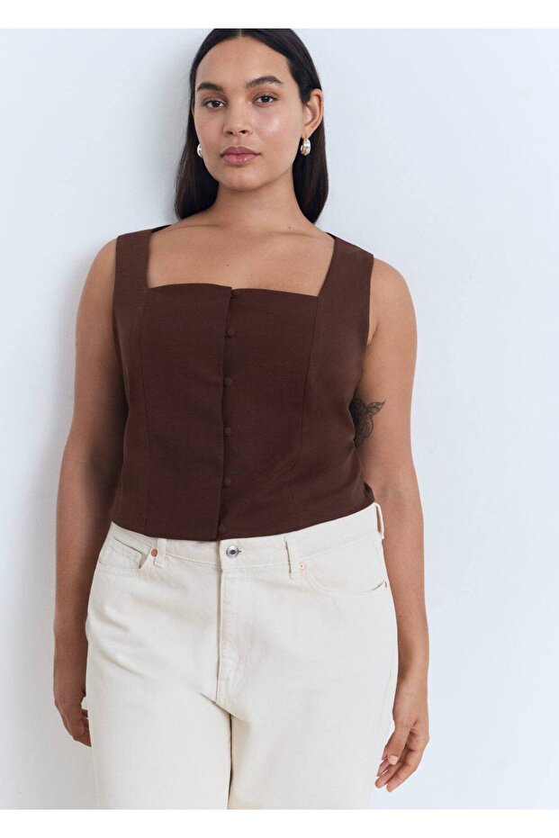 Düğmeli pamuklu bluz - 5