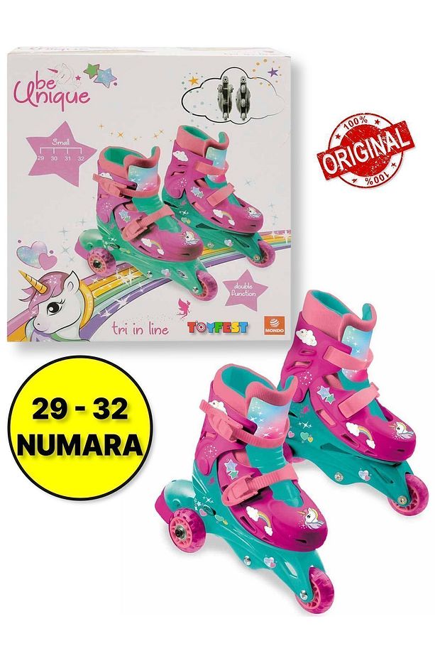 Unicorn Desenli Inline 3 Tekerlekli Paten - (29 - 32 Numara için Ayarlanabilir) - 2