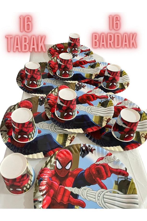 Örümcek Adam Temalı 16 Kişilik Kağıt Tabak Ve Bardak Parti Seti - 1