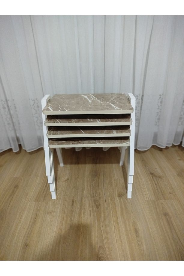 Zigon Sehpa 4'Lü Mermer Desenli Tepsi Model - 4