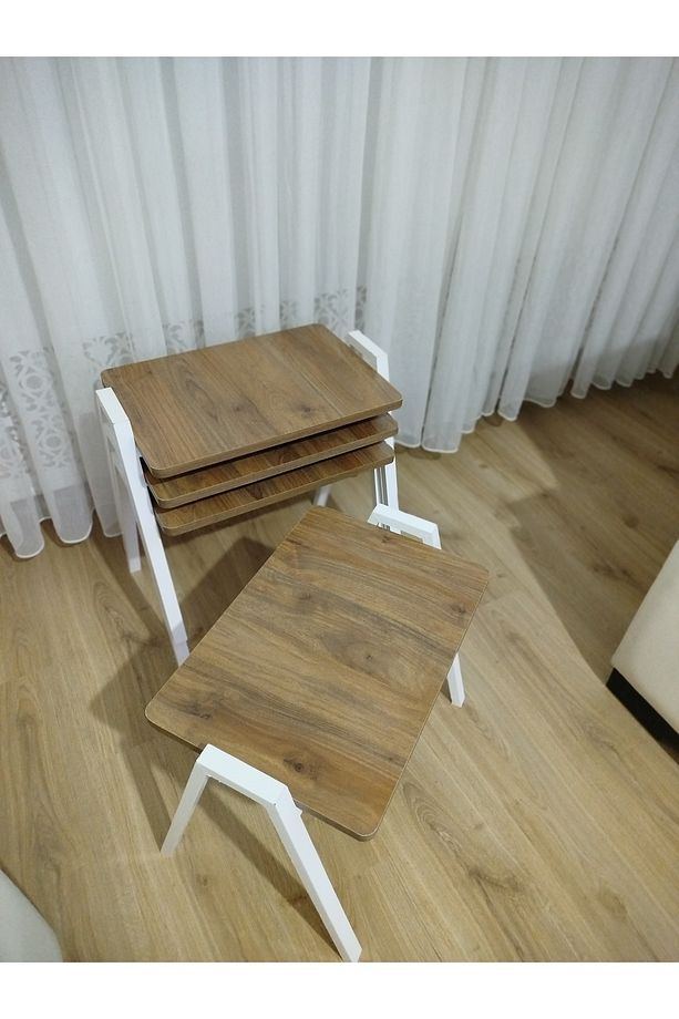 Zigon Sehpa 4'Lü Ahşap Desenli Tepsi Model - 7