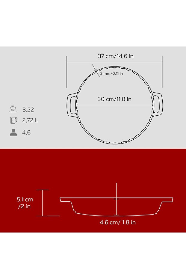 Döküm Yuvarlak Rosto Ve Fırın Tepsisi Edition Serisi Döküm Demir Yekpare Çift Kulplu Çap(Ø)30cm - 6