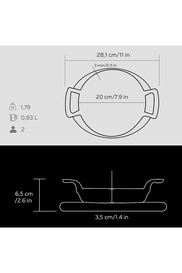 Döküm Yuvarlak Sahan Döküm Demir Yekpare Çift Kulplu Kayın Servis Ahşabı. Çap(Ø)20cm. - 5