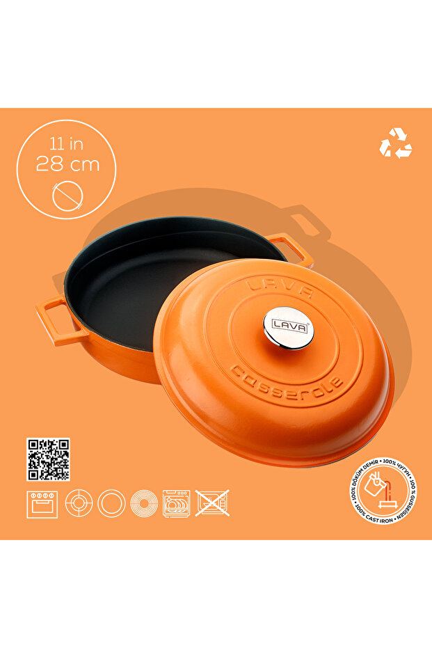 Döküm Çok Amaçlı Yayvan Tencere Döküm Demir Kubbe Form Kapak Spring Serisi Çap(Ø)28cm. - 4