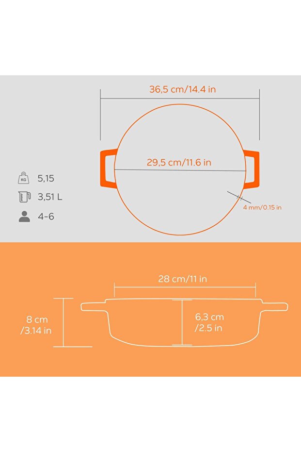 Döküm Çok Amaçlı Yayvan Tencere Döküm Demir Kubbe Form Kapak Spring Serisi Çap(Ø)28cm. - 5
