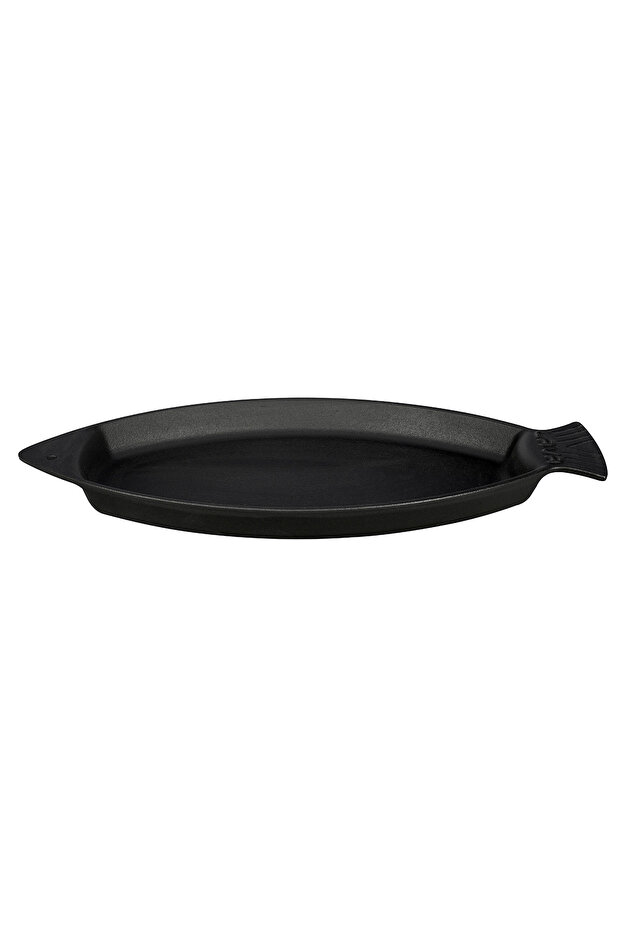 طبق سمك مصبوب من الحديد الزهر بمقبض صلب مقاس 15 × 24 سم - 1
