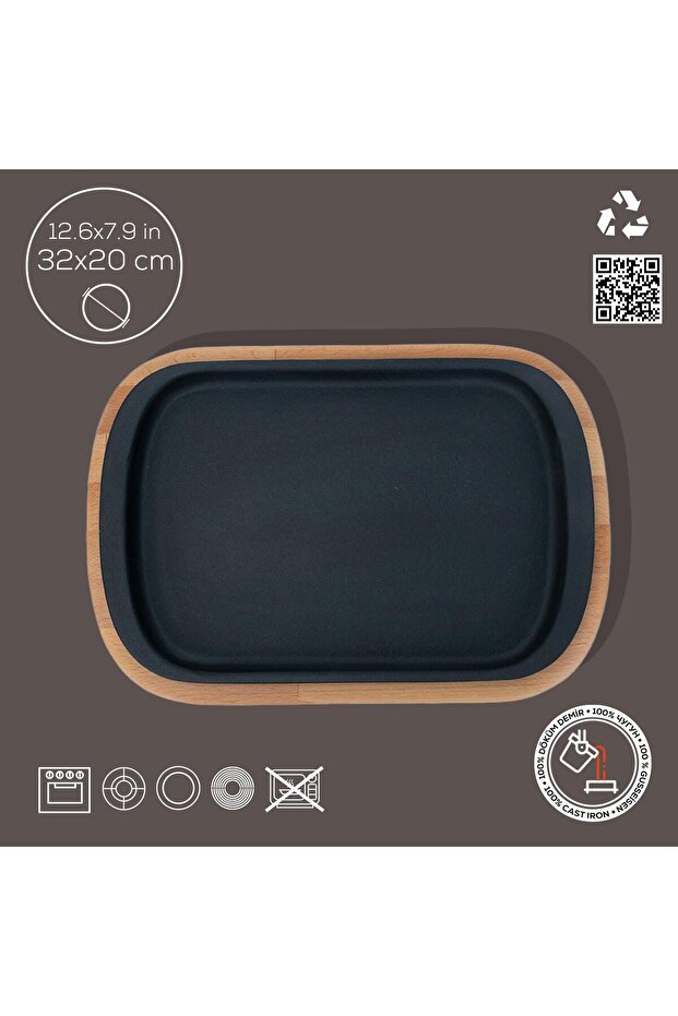 طبق تقديم مستطيل مقاس 32 × 20 سم من خشب الزان - 2