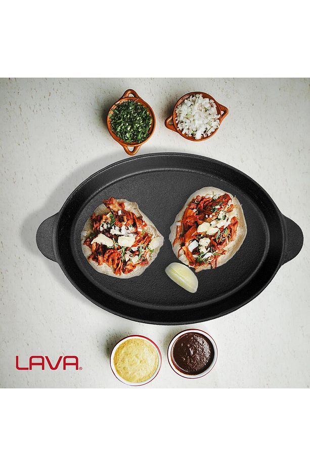 Döküm Oval Fajita Tabağı Döküm Demir Yekpare Çift Kulplu Ölçü 18x24cm. - 5
