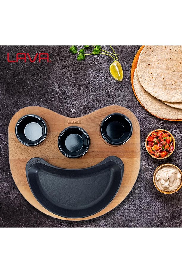 Döküm Böbrek Formlu Fajita Tabağı Kayın Servis Ahşabı Ölçü 10x20cm. (sos Kapları Dahil Değildir - 5
