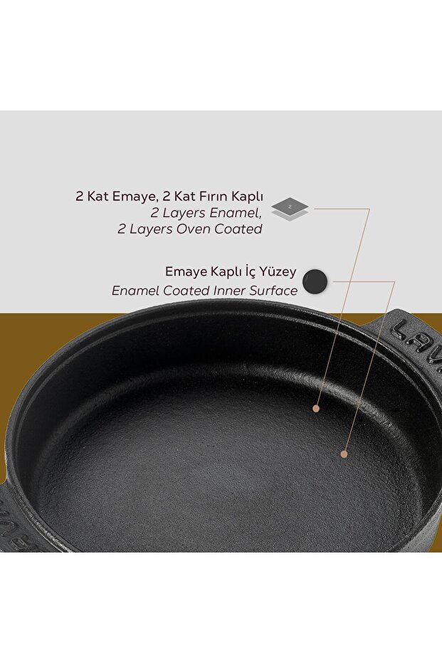 Döküm Yuvarlak Güveç Kabı Döküm Demir Yekpare Çift Kulplu Çap(Ø)17cm. - 5