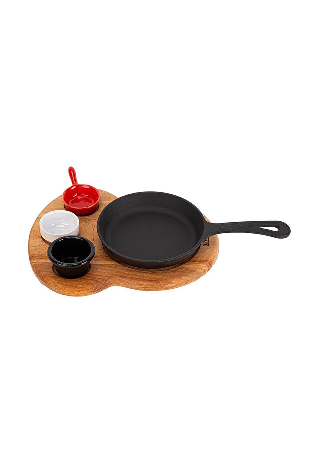 16cm Cast Round Frying Pan - Beech Wood Base with Solid Handle