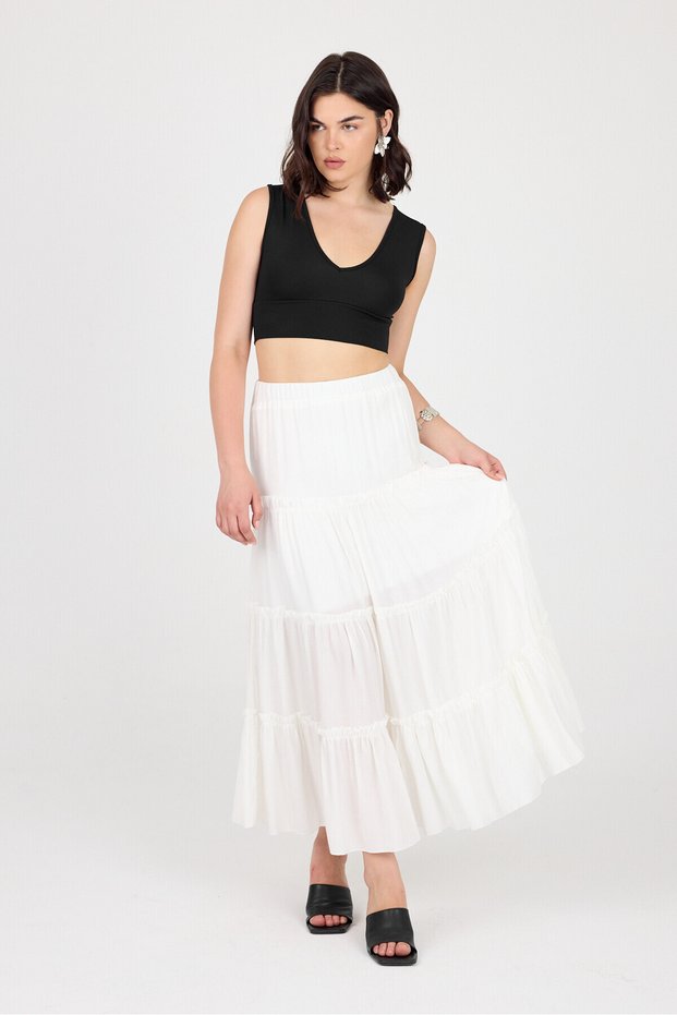 Maxi Length Skirt with Elastic Waist and Fold Detail