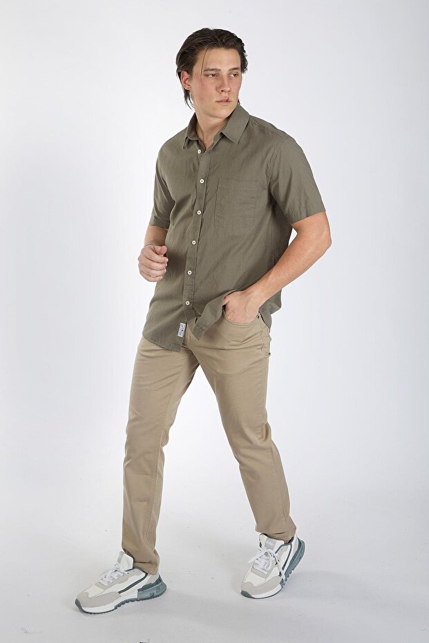 Desola Men's 100% Cotton Short Sleeve Woven Shirt Khaki