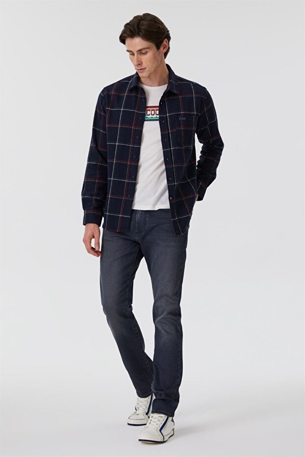 Lupin Men's Woven Shirt Navy Blue Plaid