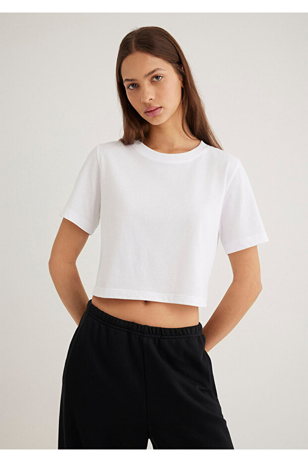 White Crop Basic T-Shirt Crop / Short Cut 1613072 -620