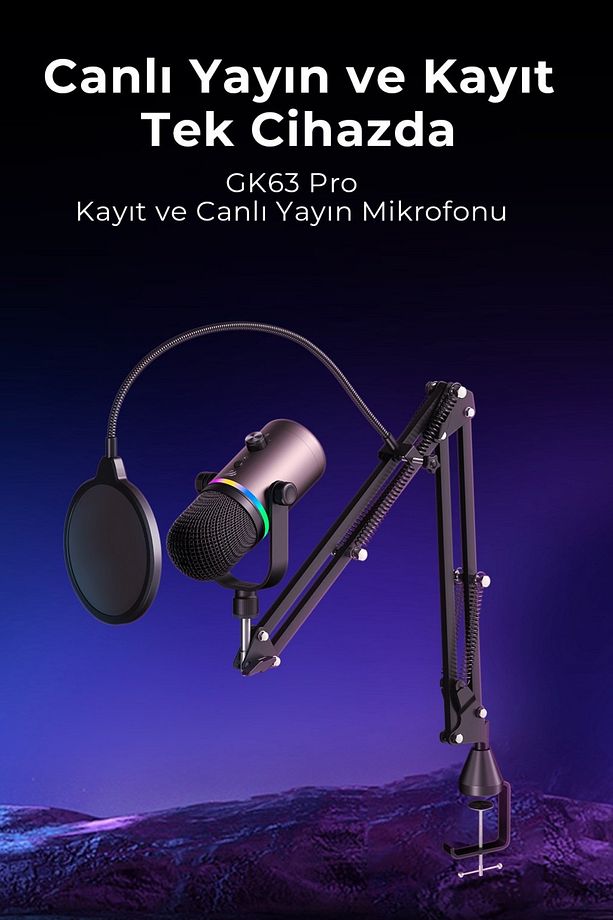 Gamenote Gk63 Pro Rgb Gaming Profesyonel Oyuncu Yayıncı Mikrofonu Ve Masa Standı - 2