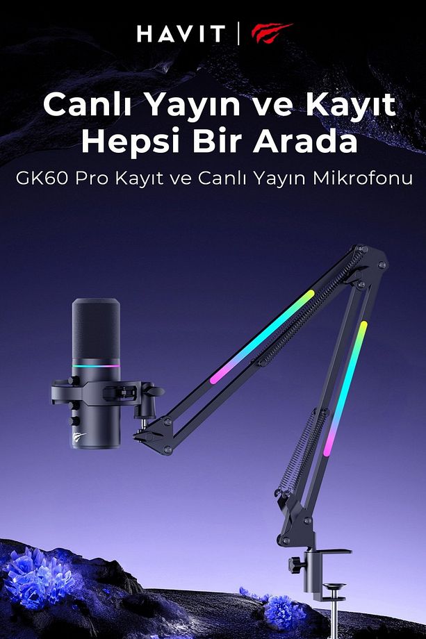 Gamenote GK60 PRO RGB Profesyonel Oyuncu ve Yayıncı Mikrofonu - RGB Standlı USB Mikrofon - 2