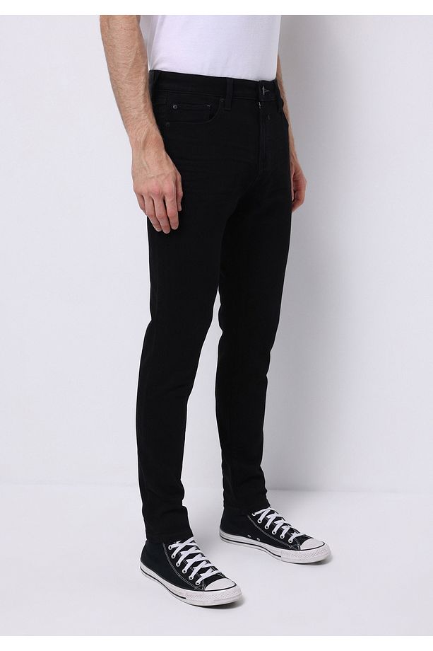 Slim Fit Düşük Bel Dar Paça Erkek Siyah Jean Pantolon - 5
