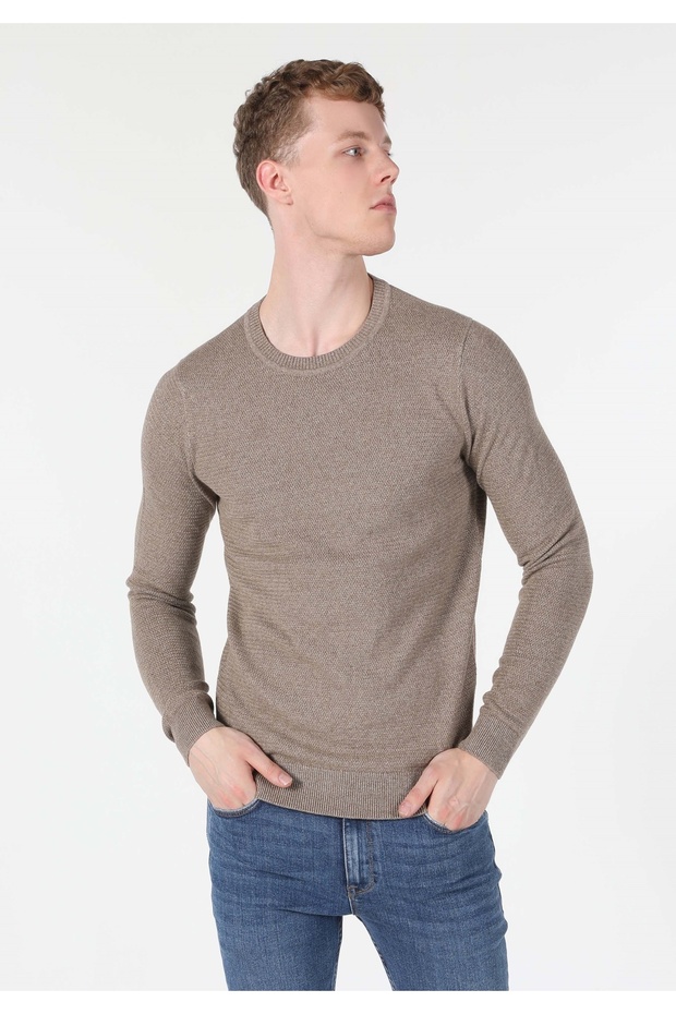 Regular Fit Erkek Bej Kazak - 4