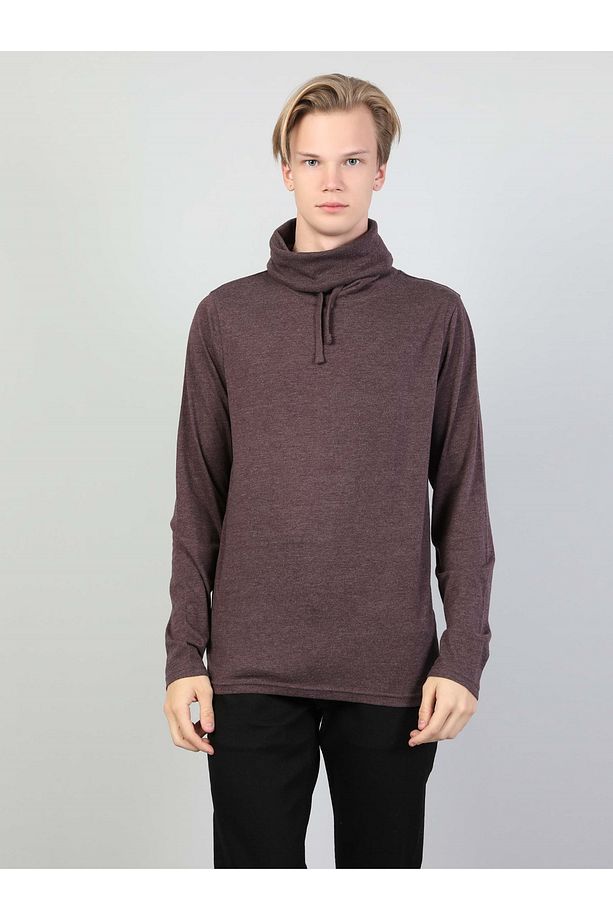 Regular Fit Yarım Balıkçı Yaka Erkek Mor Uzun Kol Tişört - 4