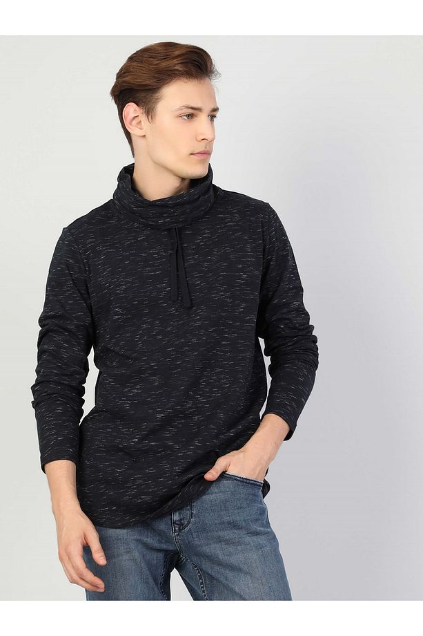 Regular Fit Erkek Yüksek Yaka Mavi Uzun Kol Tişört Cl1047355 - 1