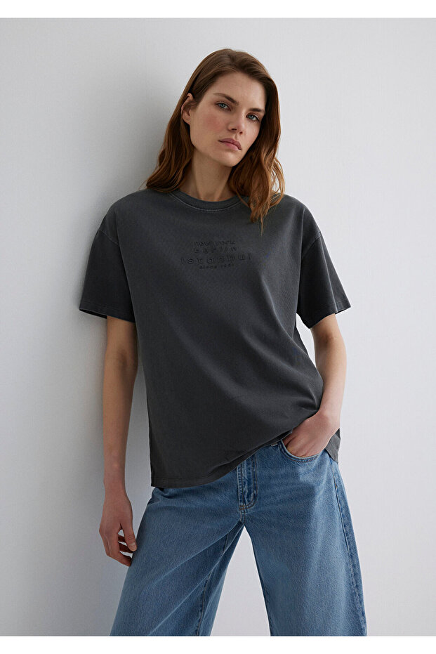 Printed Anthracite T-Shirt Loose Fit / Loose Relaxed Cut 1613141-70763