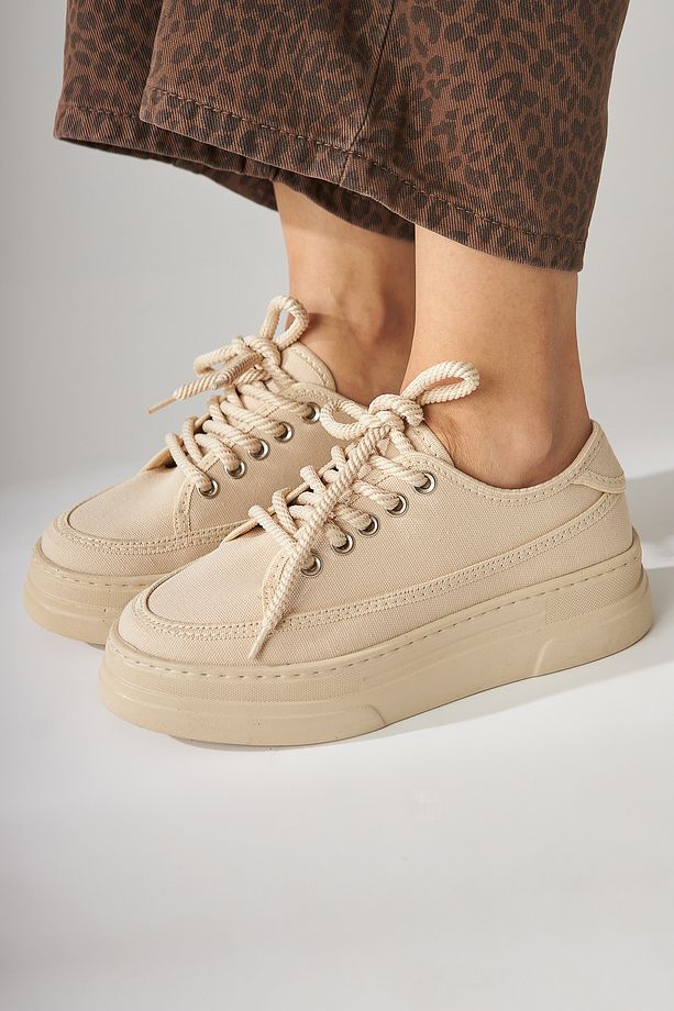 Sassa Bej Yüksek Tabanlı Bağcıklı Kadın Sneaker - 9