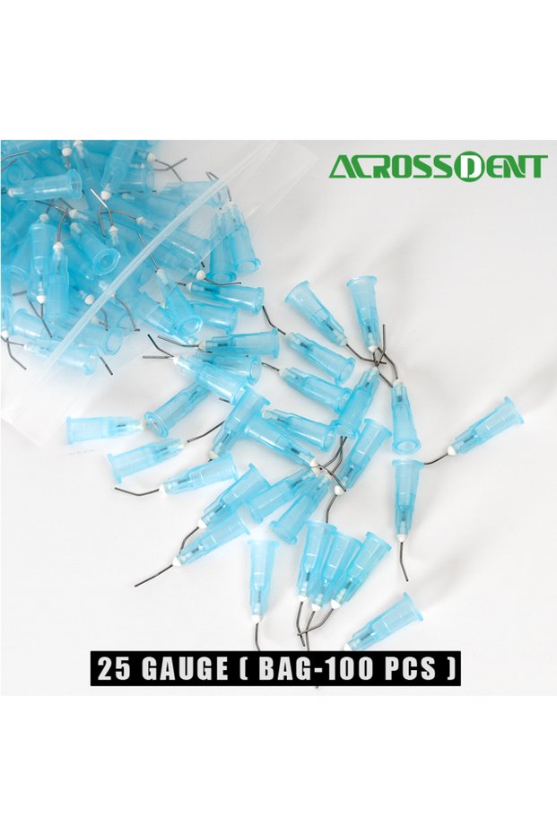 25G Blue 100 Pcs Pre Bent Dispensing Tip Etchant Resin Flow Composite Needle Tip Disposable Applicat