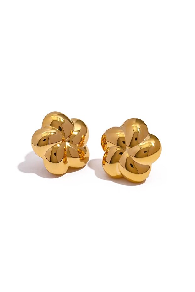 Curved Flower Model Tarnish-Free Steel Earrings