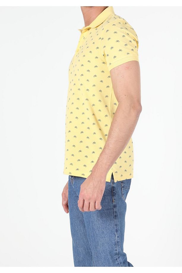 Regular Fit Polo Yaka Erkek Sari Kısa Kol Tişört - 3