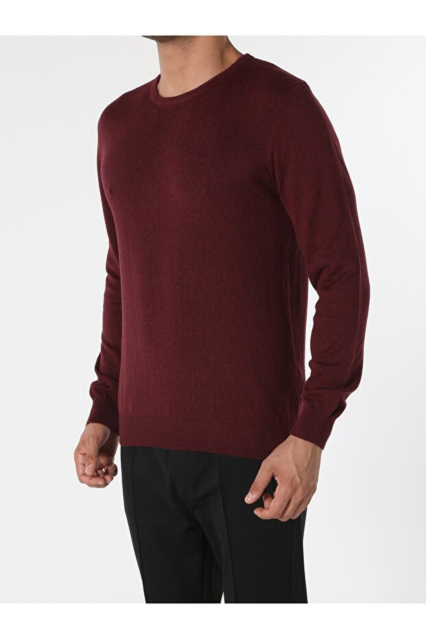 Regular Fit Bisiklet Yaka Erkek Mor Kazak - 4