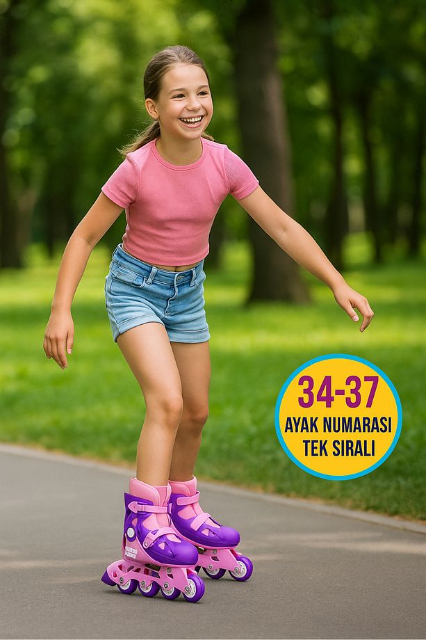 Inline 4 Teker Paten Pembe (34 - 37 Numara için Ayarlanabilir) - 1