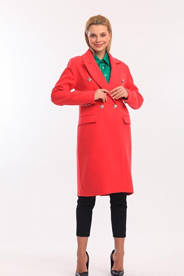 Düğmeli Kaşe Kaban - 4