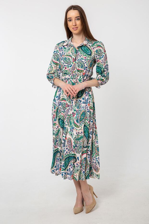 Rochie de damă verde cu model - 1