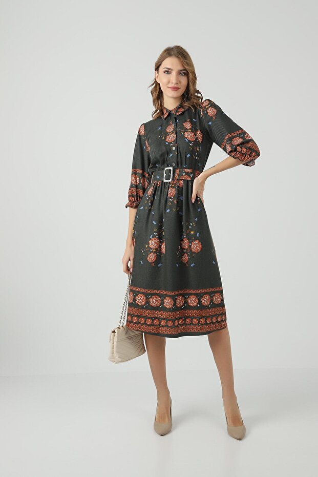 Rochie verde cu flori - 3