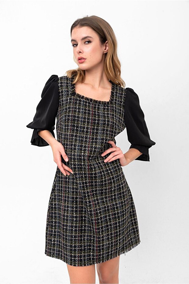 Plaid Patterned Mini Dress - 4