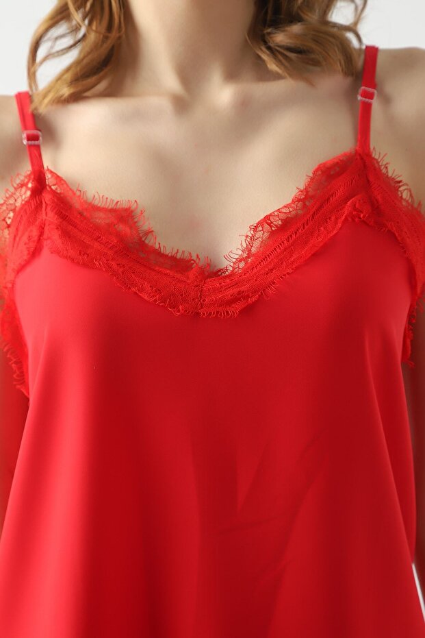 Askılı Dantelli Kırmızı - 3