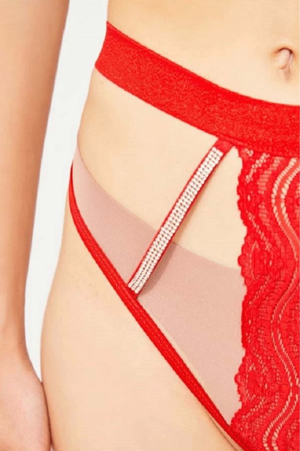 Dantelli Taş Işlemeli Lastik Detaylı String - 6