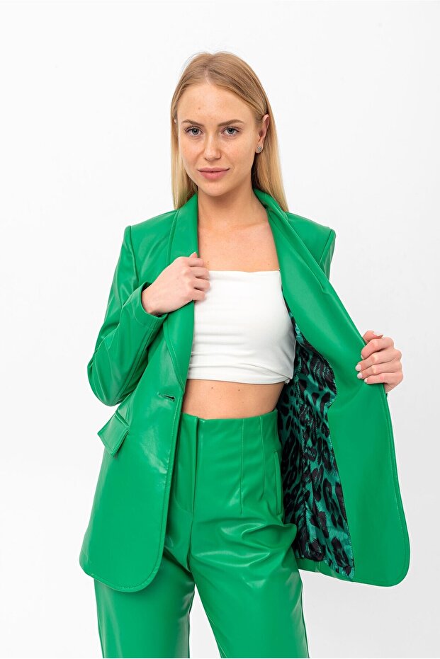 Leather Blazer Buttoned Jacket - 2