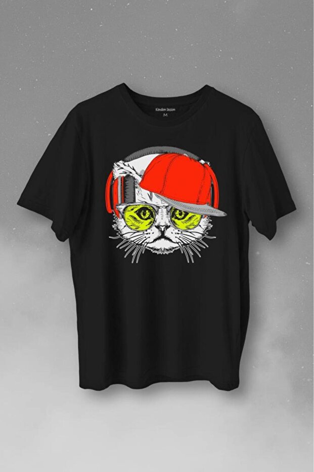 Cat Glasses Red Cat with Glasses Printed T-Shirt Unisex T-shirt