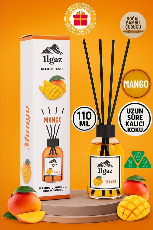 Mango Bambu Çubuklu Oda Kokusu 110 ml | Red Diffuser Mangue Meyveli Ortam Kokusu - 1