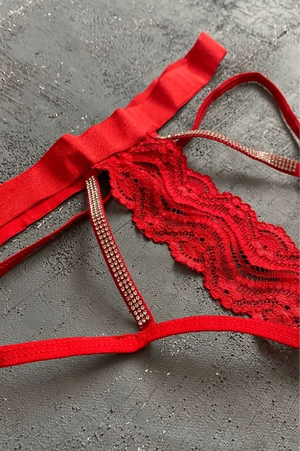 Dantelli Taş Işlemeli Lastik Detaylı String - 2