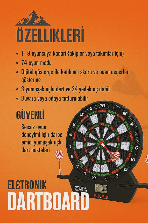 Elektronik Dartboard – 1-8 Oyunculu Lcd Skor Ekranlı Dart Tahtası - 74 Farklı Oyun Modu - 2